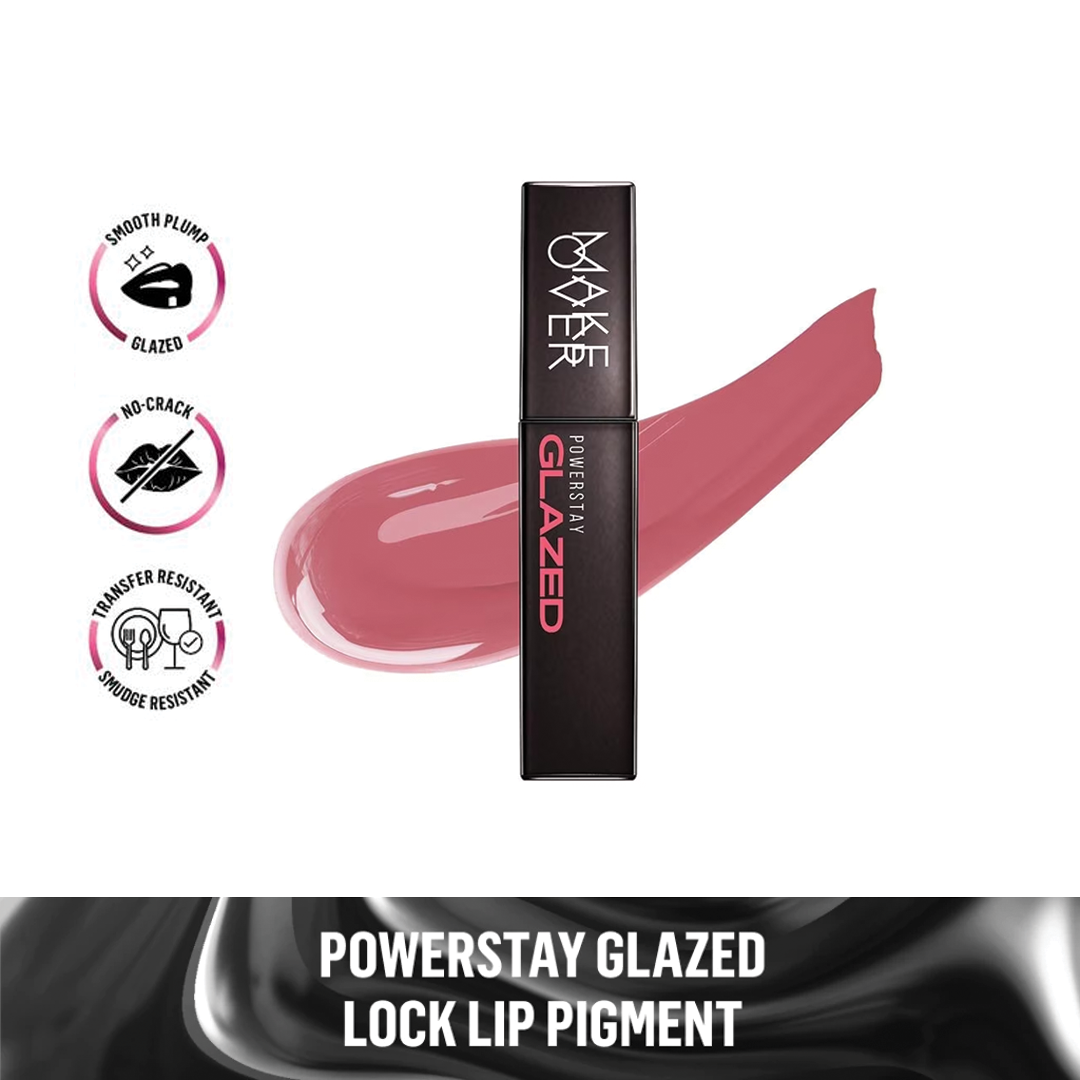 MAKEOVER Powerstay Glazed Lock Lip Pigment|Plump and Glazy Lips|Waterproof Lipstick|