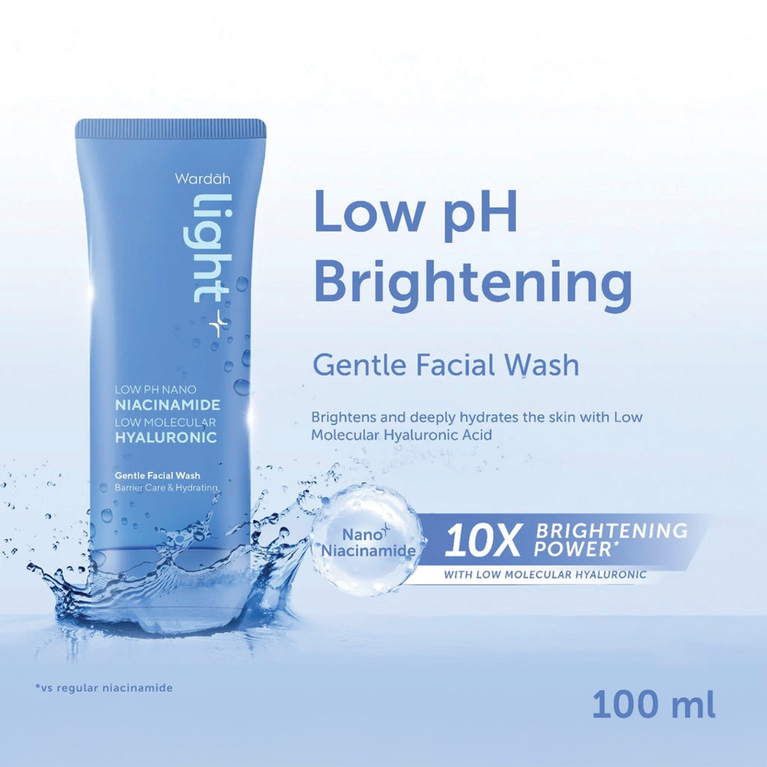 Wardah Light+ Low pH Nano Niacinamide Low Molecular Hyaluronic Gentle Facial Wash 100 ml (Non Eyecatch)
