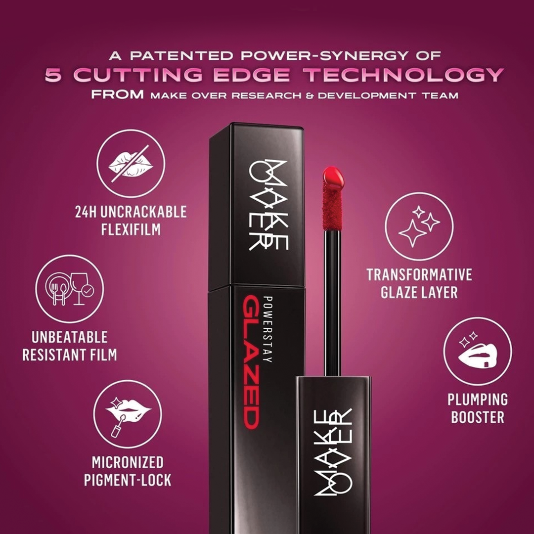 MAKEOVER Powerstay Glazed Lock Lip Pigment|Plump and Glazy Lips|Waterproof Lipstick|