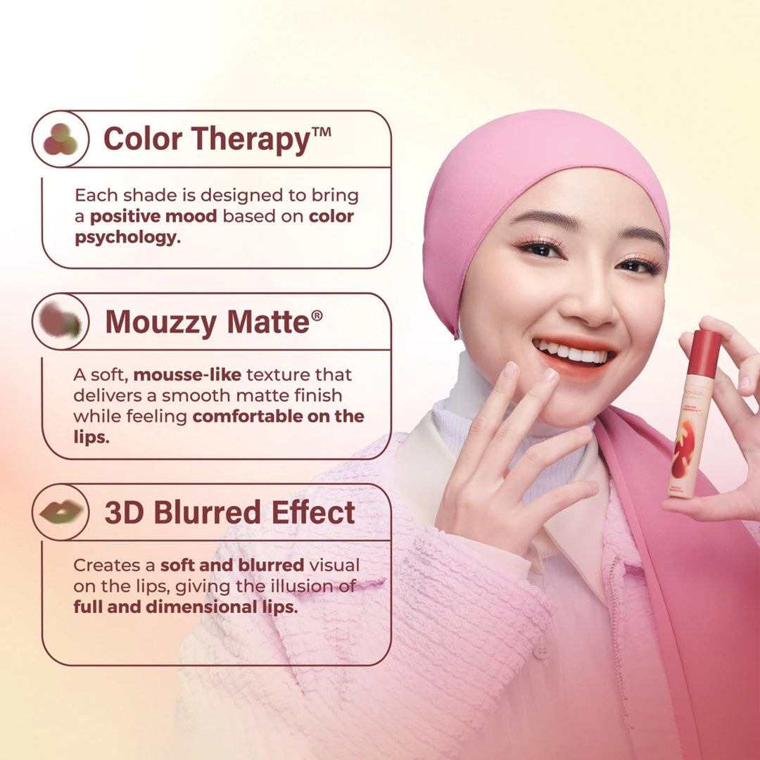 Wardah Colorfit Velvet Lip Mousse Color Therapy - Mousse-like Soft Matte Finish with Blurry Effect
