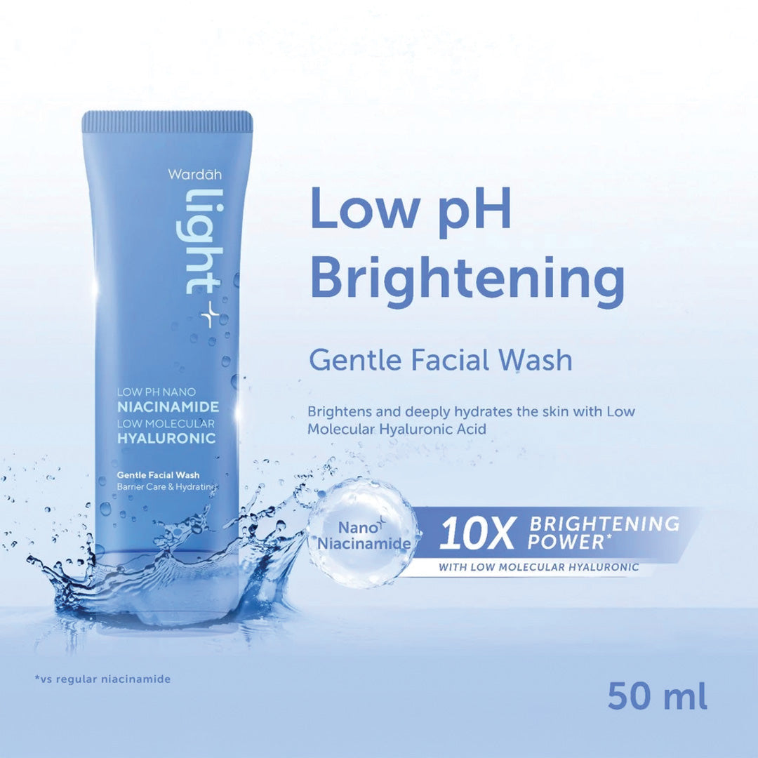 Wardah Light+ Low pH Nano Niacinamide Low Molecular Hyaluronic Gentle Facial Wash 100 ml (Non Eyecatch)