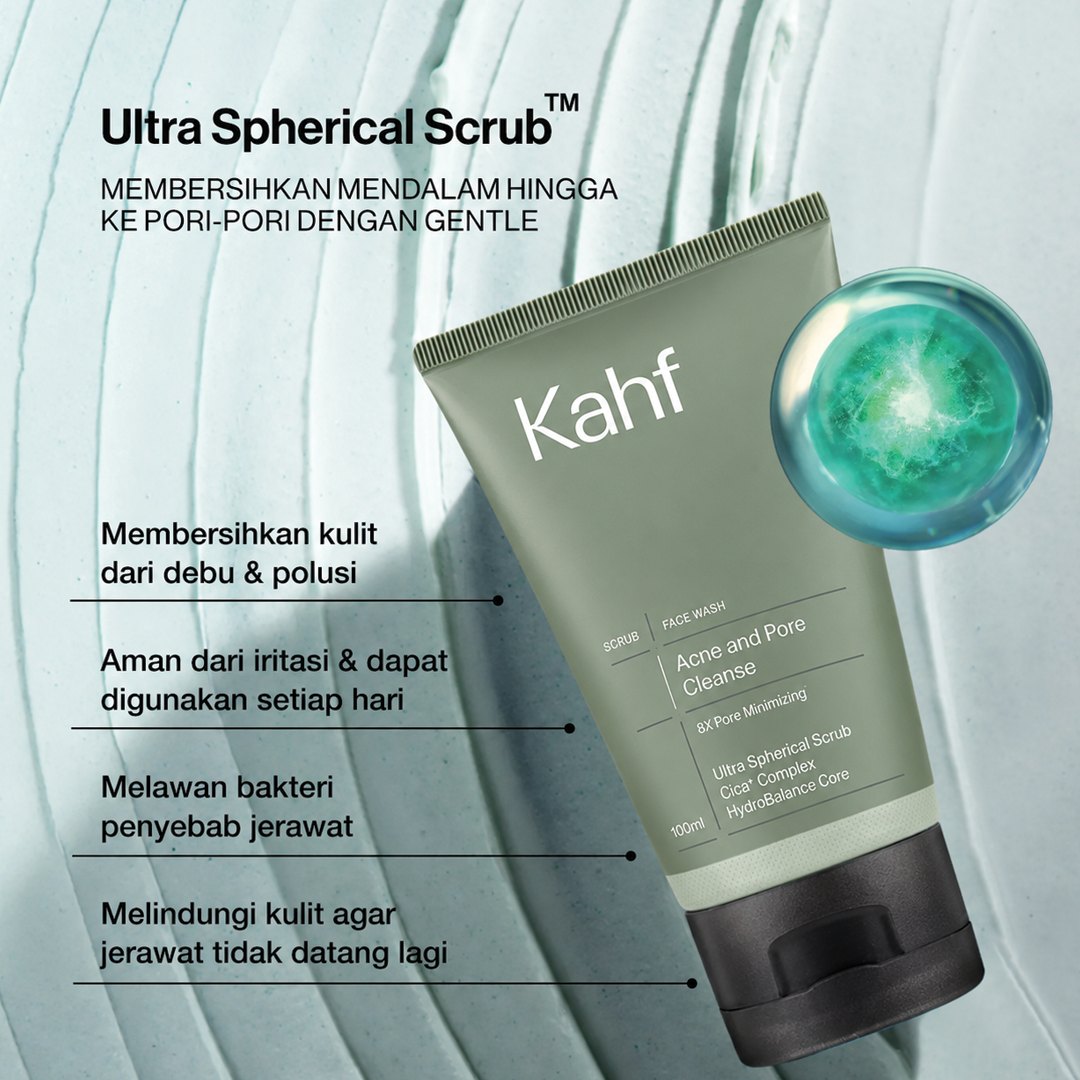 Kahf Acne and Pore Cleanse Scrub Face Wash (100ml) Hydrobalance - Ultraspherical Scrub - Pencuci Muka