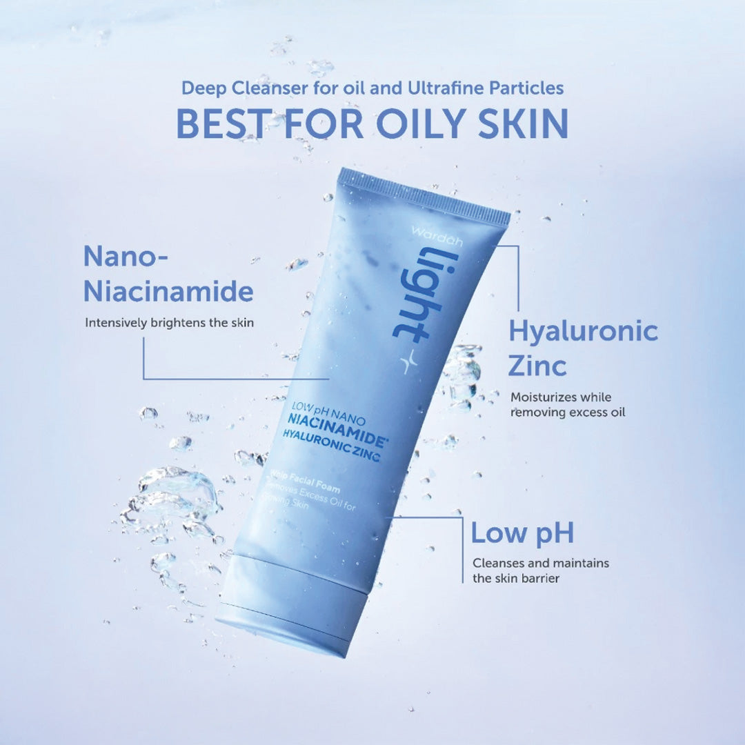 Wardah Light+ Low pH Nano Niacinamide Hyaluronic Zinc Whip Facial Foam 100 ml (Non Eyecatch)
