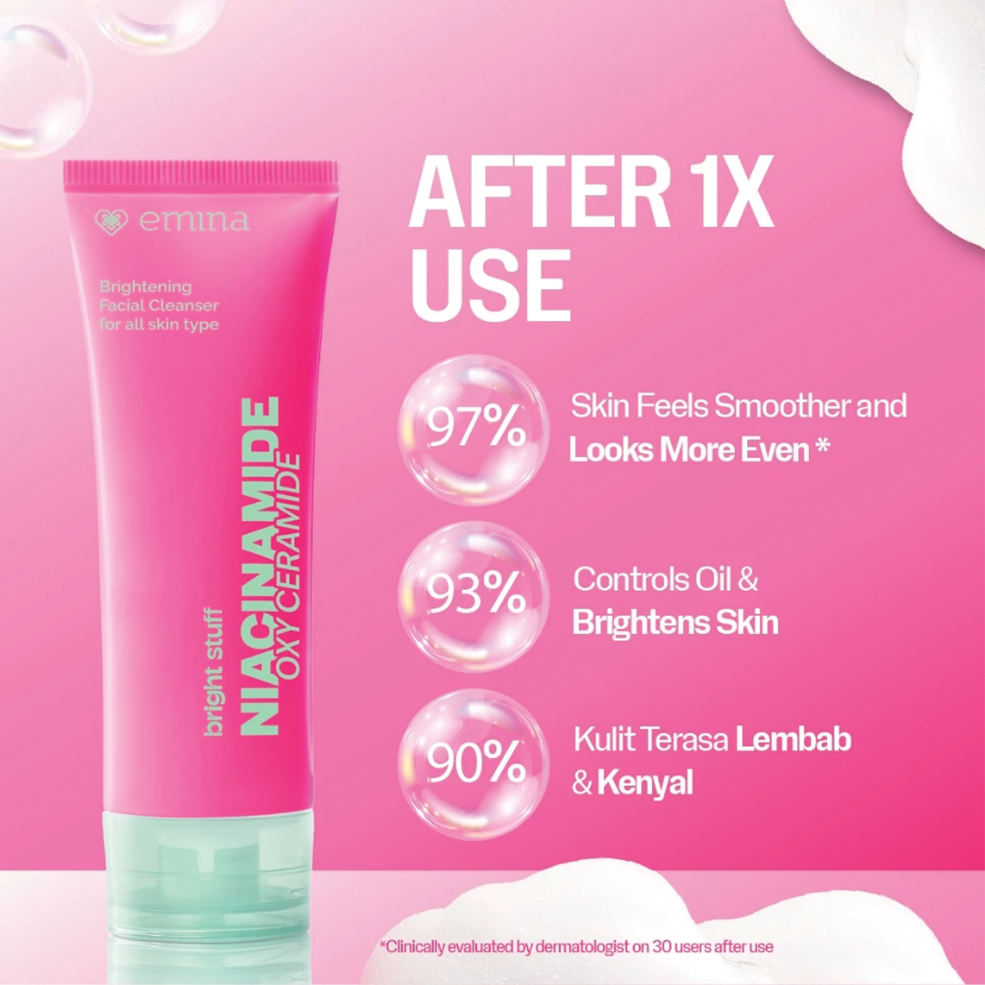 EMINA Bright Stuff Niacinamide Oxy Ceramide Facial Brightening Cleanser 100ml | Clears dullness