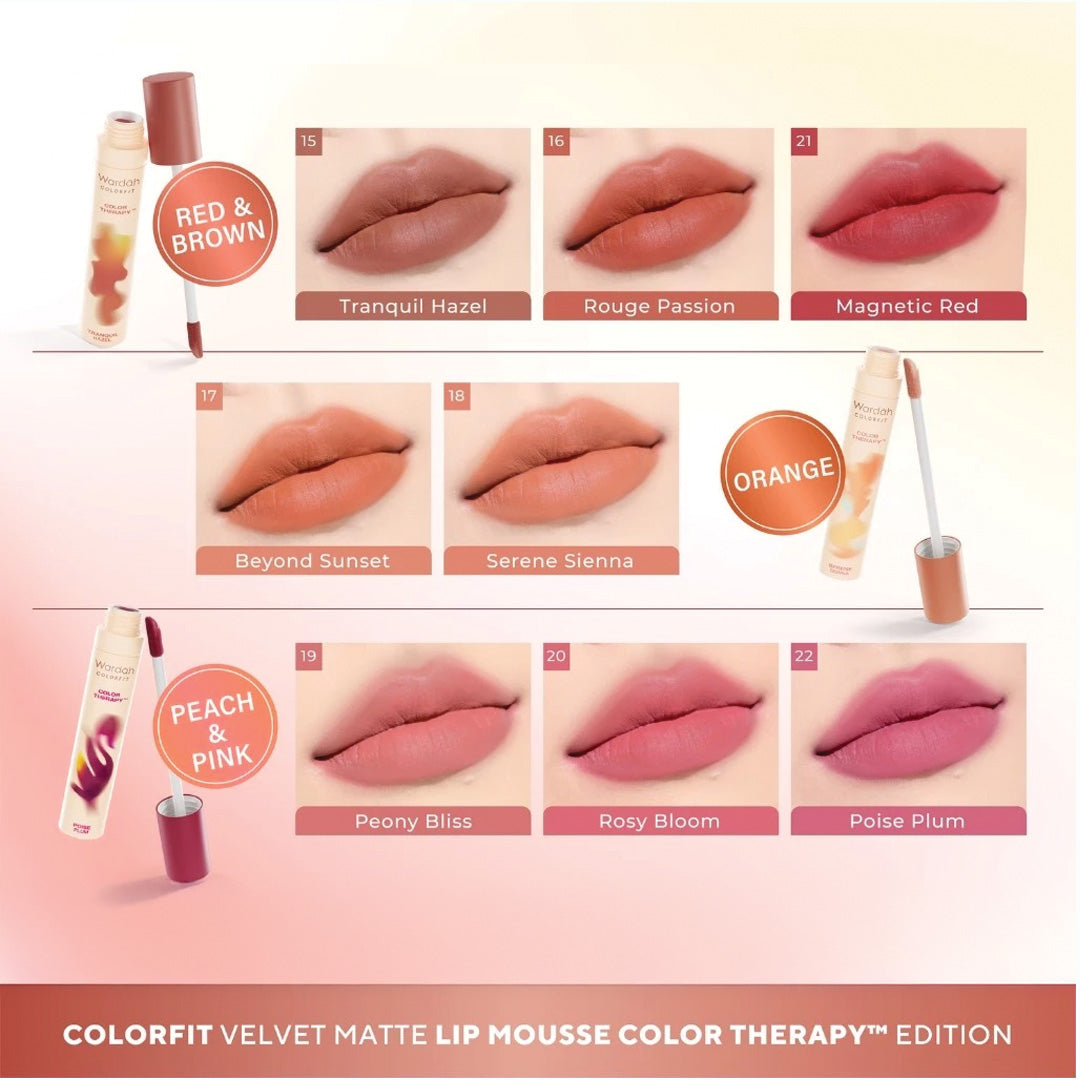 Wardah Colorfit Velvet Lip Mousse Color Therapy - Mousse-like Soft Matte Finish with Blurry Effect