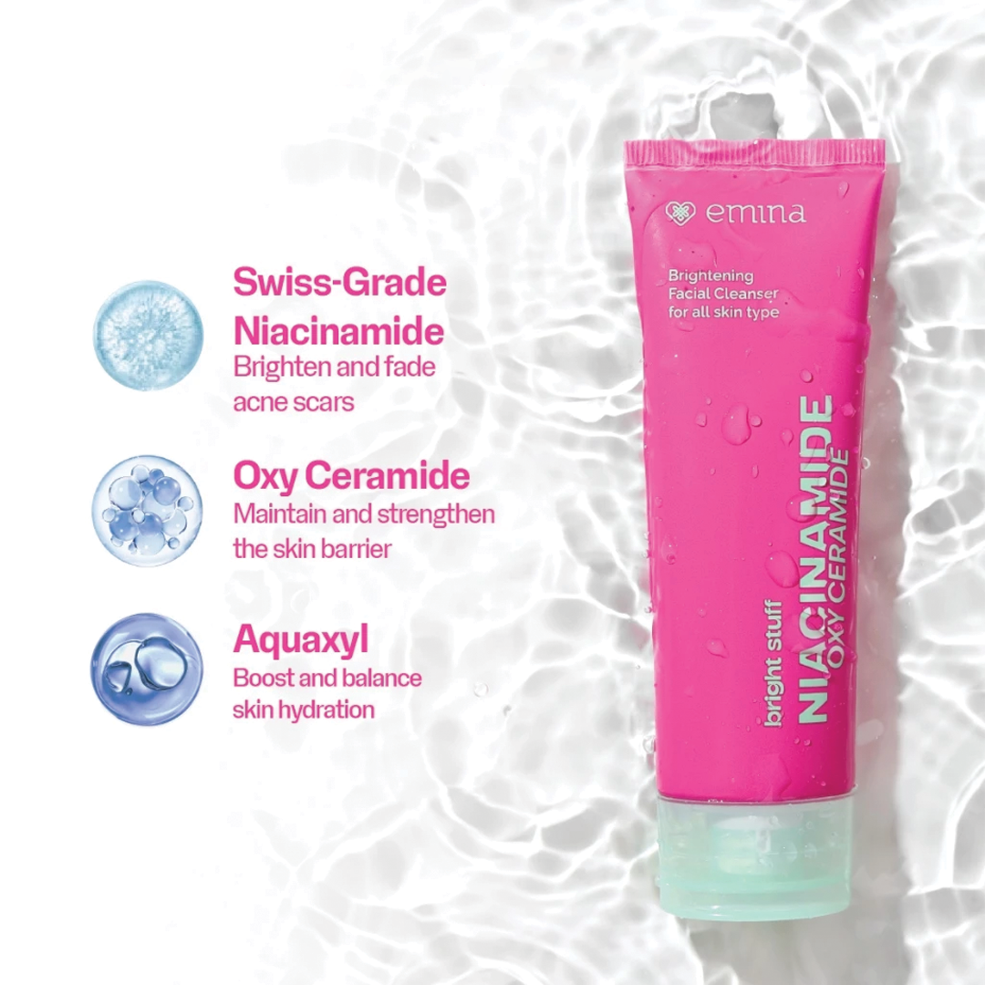 EMINA Bright Stuff Niacinamide Oxy Ceramide Facial Brightening Cleanser 100ml | Clears dullness