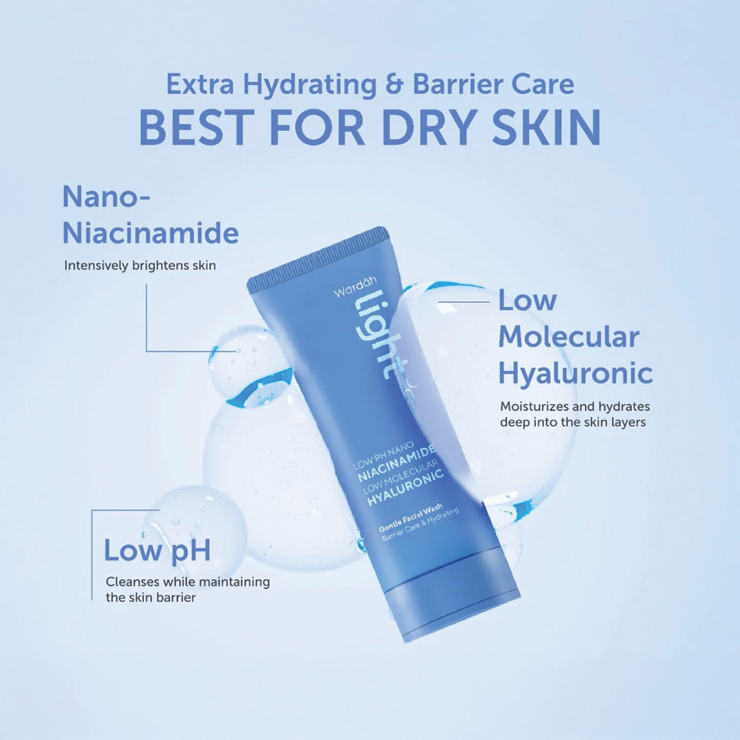 Wardah Light+ Low pH Nano Niacinamide Low Molecular Hyaluronic Gentle Facial Wash 100 ml (Non Eyecatch)