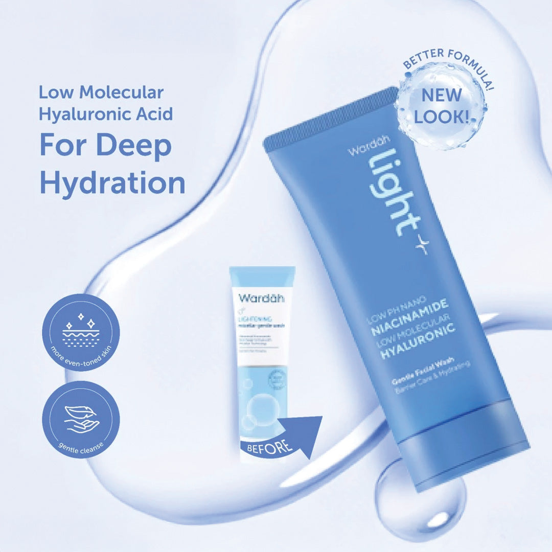 Wardah Light+ Low pH Nano Niacinamide Low Molecular Hyaluronic Gentle Facial Wash 100 ml (Non Eyecatch)