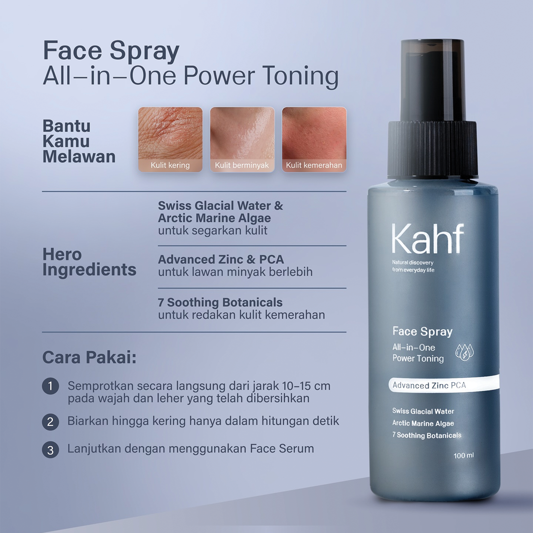 Kahf Oil Free Refreshing and Hydrating All-in-One PowerToning Face Spray 100 ml - Advanced Zinc PCA - Semburan Muka