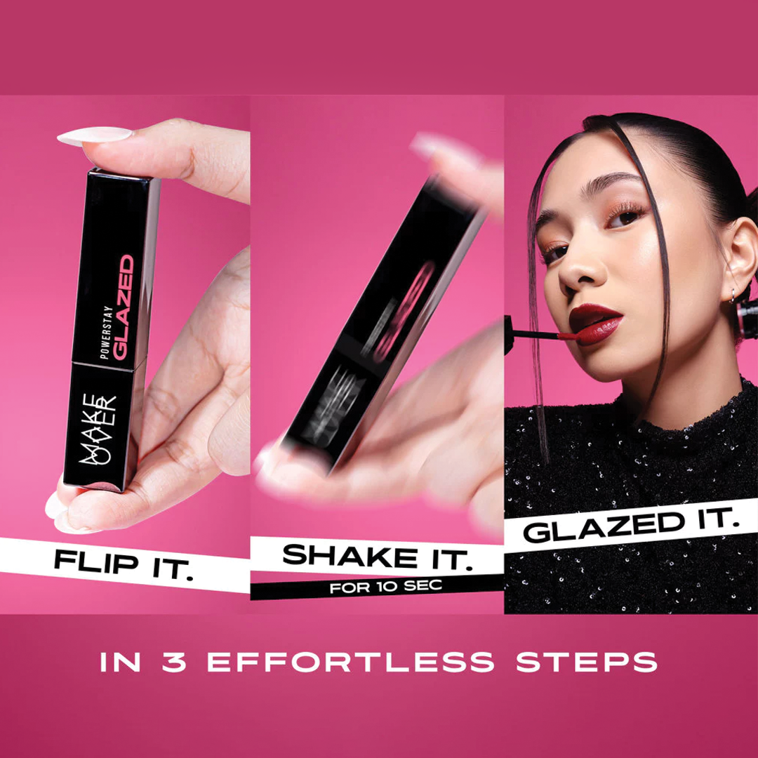 MAKEOVER Powerstay Glazed Lock Lip Pigment|Plump and Glazy Lips|Waterproof Lipstick|
