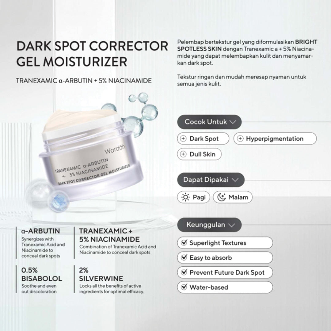 Wardah Tranexamic α-Arbutin + 5% Niacinamide Dark Spot Corrector Gel Moisturizer 30g